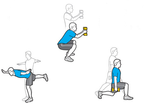 Knee health exercises lunge, squats